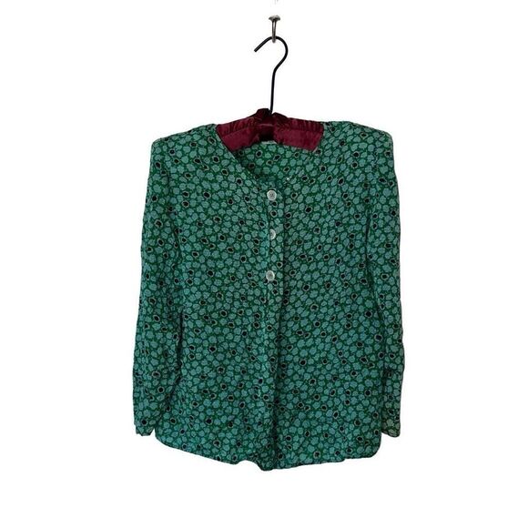 🌹Vintage Valentino MissV 100% Silk Green Floral Blouse | US10/EUR44 - Picture 1 of 5